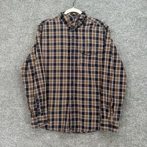 Fat Face Shirt Mens Large Blue Tan Plaid Long Sleeve Button Up Pocket Casual